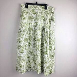 NWT RACHEL ZOE Linen Safari Floral Green and White Midi Skirt With Pockets Large